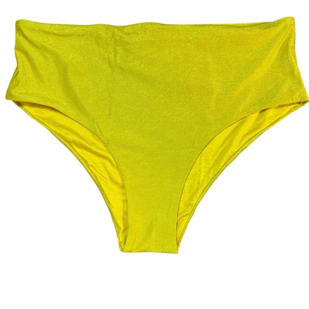 Agua Bendita Swim Bikini Bottom Yellow Shimmery Fabric Fully Lined Gold 3XL New